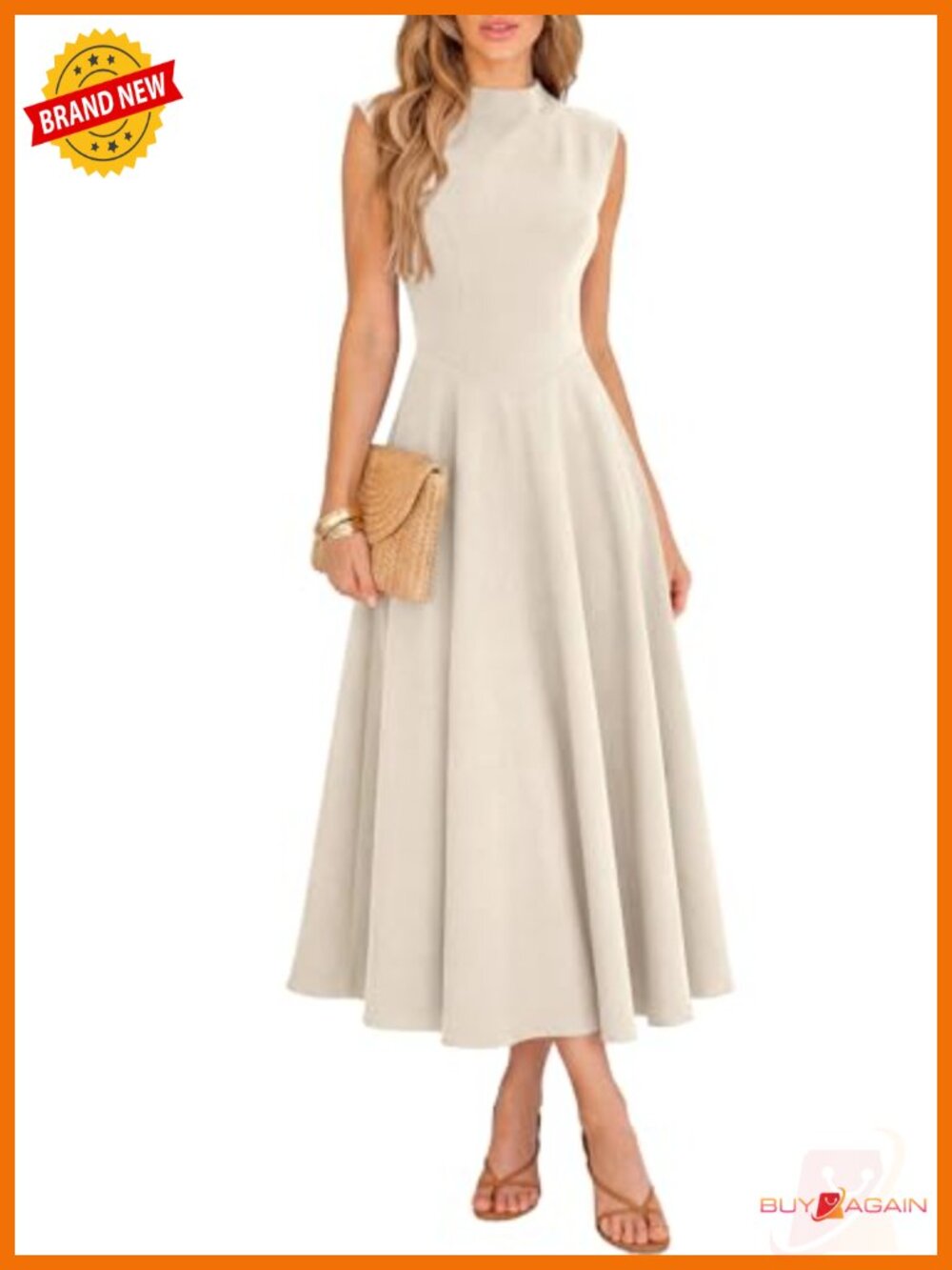 Mock Neck Sleeveless High Waist Flowy A Line Maxi Dress Wedding Guest